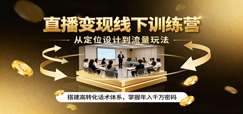 直播变现线下训练营，从定位设计到流量玩法，搭建高转化话术体系，掌握年入千万密码-鸿图网创