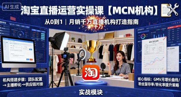 淘宝直播运营实操课【MCN机构】,从0到1做一家月销千W的直播机构-鸿图网创