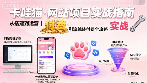 卡哇猫·网站项目,网站搭建与运营以及引流跳转付费-鸿图网创