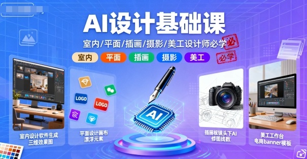 AI设计基础课，室内、平面、插画、摄影、美工设计师必学的-鸿图网创