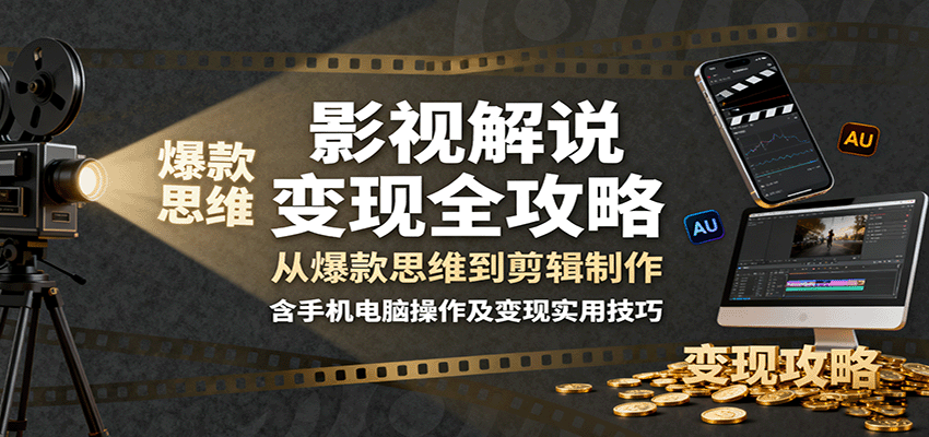 影视解说变现全攻略：从爆款思维到剪辑制作，含手机电脑操作及变现实用技巧-鸿图网创
