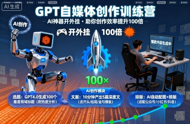 GPT自媒体创作训练营：AI神器开外挂，助你创作效率提升100倍-鸿图网创