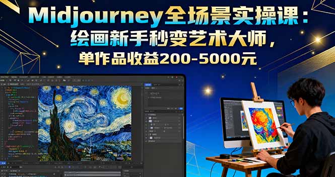 Midjourney全场景实操课：绘画新手秒变艺术大师，单作品收益200-5000元-鸿图网创