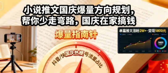 小说推文国庆爆量方向规划，帮你少走弯路，国庆在家搞钱-鸿图网创