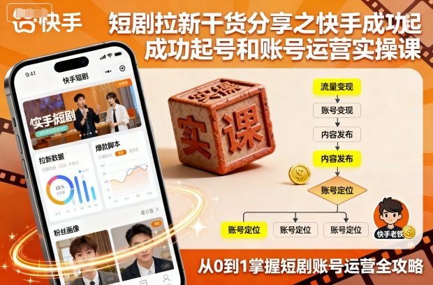 短剧拉新干货分享之快手成功起号和账号运营实操课-鸿图网创