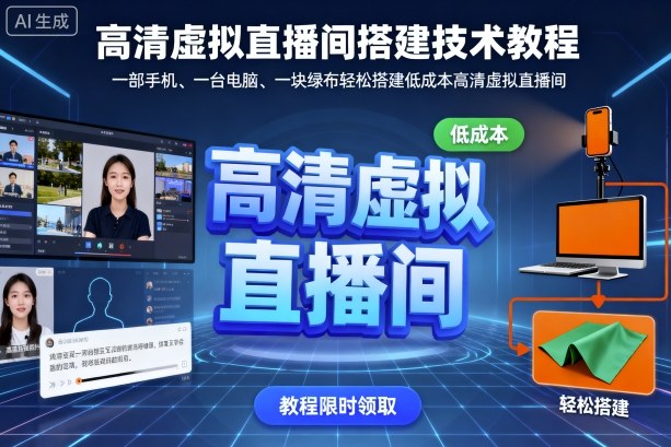 高清虚拟直播间搭建技术教程，一部手机、一台电脑、一块绿布轻松搭建低成本高清虚拟直播间-鸿图网创