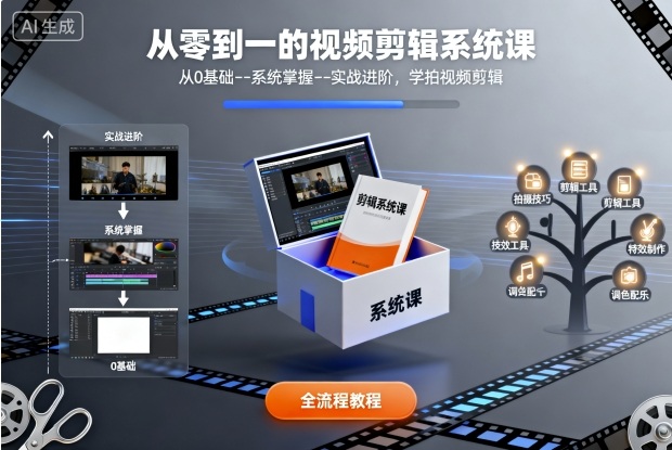 从零到一的视频剪辑系统课，从0基础–系统掌握–实战进阶，学拍视频剪辑-鸿图网创