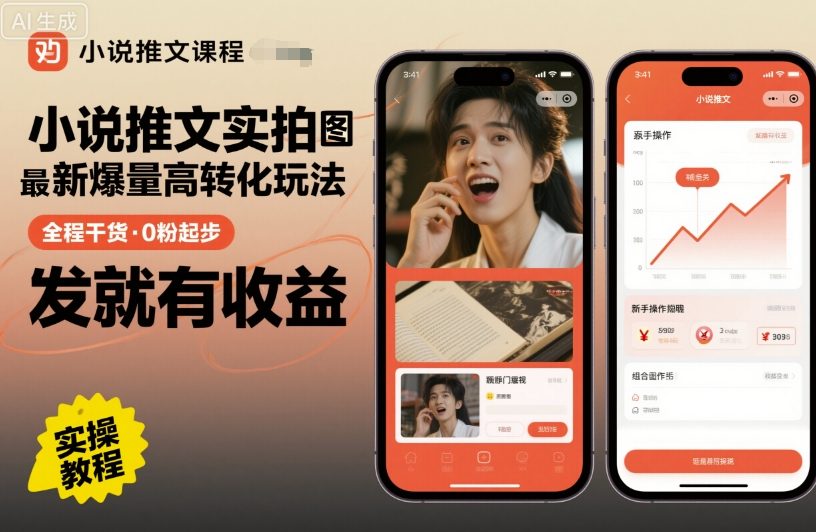 小说推文实拍双图文最新爆量高转化玩法，全程干货，0粉起步，发就有收益-鸿图网创