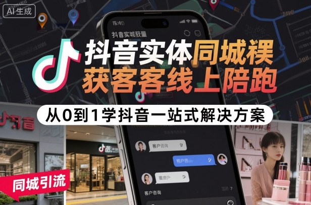 抖音实体同城获客线上陪跑，从0到1学抖音一站式解决方案-鸿图网创