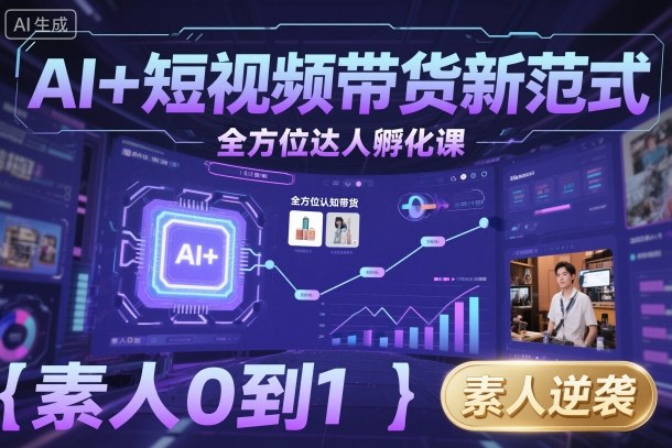 AI+短视频带货新范式全方位达人孵化课，素人也可以从0到1，全方位认知短视频带货-鸿图网创
