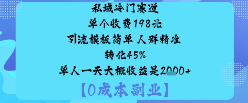 私域冷门赛道:单个收费198米引流模板简单人群精准转化45%单人一天大概收益是1k+-鸿图网创