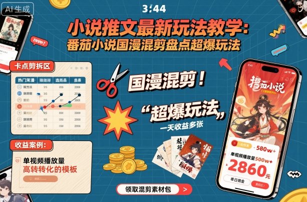 小说推文最新玩法教学,番茄小说国漫混剪盘点超爆玩法,全程干货,一天收益多张-鸿图网创