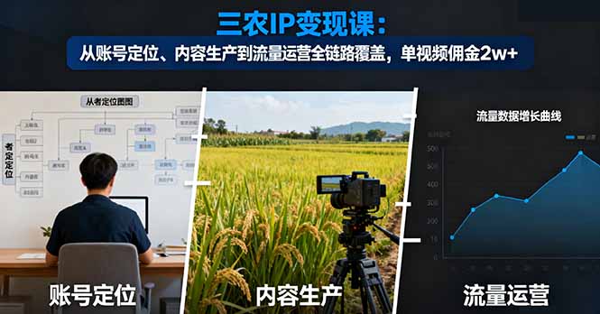 三农IP变现课：从账号定位、内容生产到流量运营全链路覆盖，单视频佣金2w+-鸿图网创