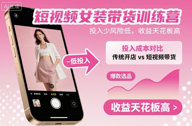 短视频女装带货训练营，投入少风险低，收益天花板高-鸿图网创
