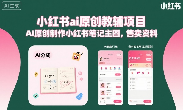 小红书ai原创教辅项目,AI原创制作小红书笔记主图,售卖资料-鸿图网创
