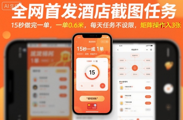 全网首发酒店截图任务,15秒做完一单,一单0.6米,每天任务不设限,矩阵操作日入3张【揭秘】-鸿图网创