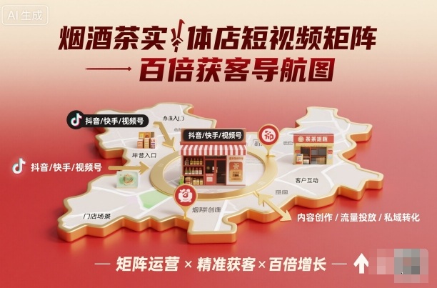 烟酒茶实体店短视频矩阵百倍获客导航图-鸿图网创