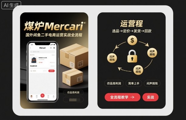 煤炉Mercari国外闲鱼二手电商运营实战全流程,仿品高利润,简单上手,闷声搞钱-鸿图网创