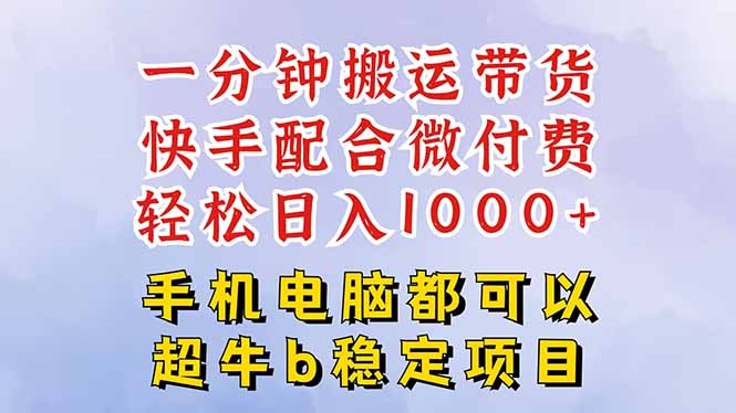 快手黑科技一分钟搬运带货,一刀不剪过原创,微付费投流玩法,轻松日入…-鸿图网创