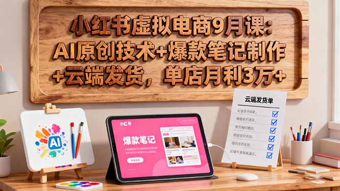 小红书虚拟电商9月课：AI原创技术+爆款笔记制作+云端发货，单店月利3万+-鸿图网创