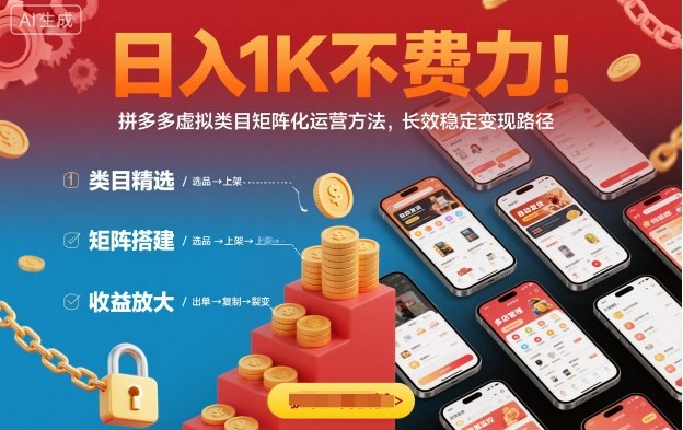 日入1K不费力！拼多多虚拟类目矩阵化运营方法，长效稳定变现路径-鸿图网创