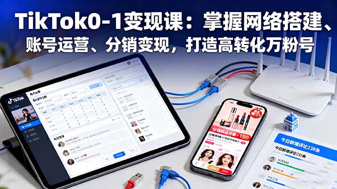 TikTok0-1变现课：掌握网络搭建、账号运营、分销变现，打造高转化万粉号-鸿图网创