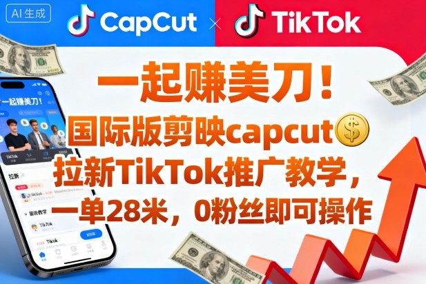 一起賺美刀！国际版剪映capcut拉新TikTok推广教学，一单28米，0粉丝即可操作(附推广入口和教学)-鸿图网创