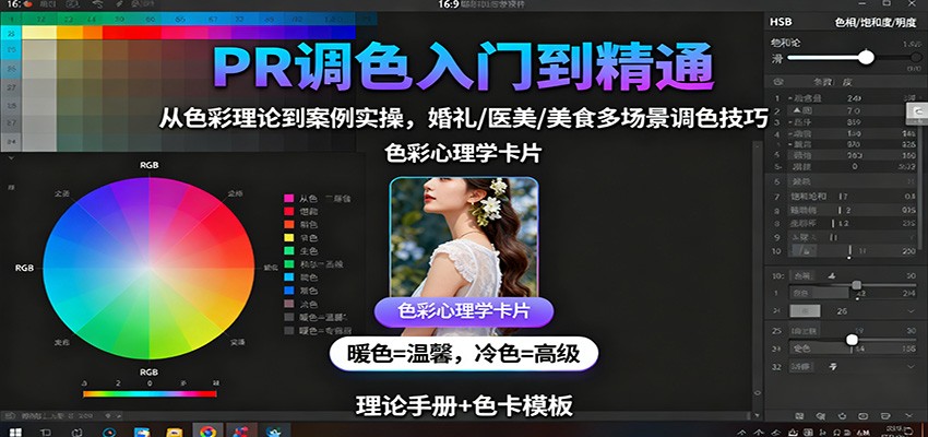 PR调色入门到精通：从色彩理论到案例实操，婚礼/医美/美食多场景调色技巧-鸿图网创