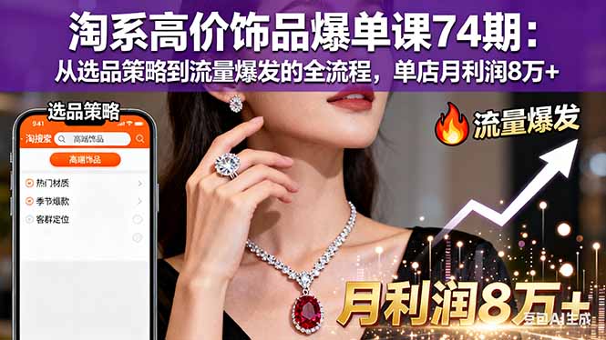 淘系高价饰品爆单课74期：从选品策略到流量爆发的全流程，单店月利润8万+-鸿图网创