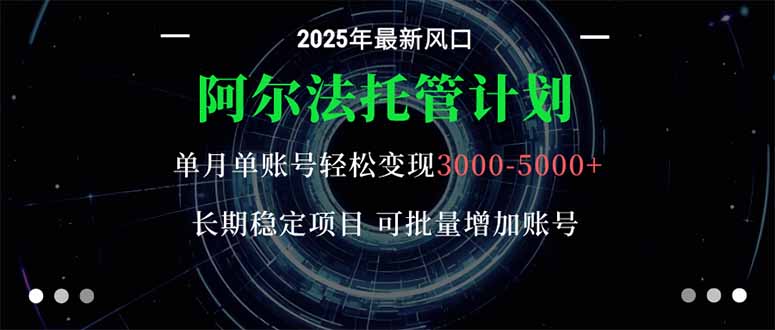 阿尔法托管计划 单账号月入3000-5000，长期稳定项目，新手小白轻松上手。-鸿图网创