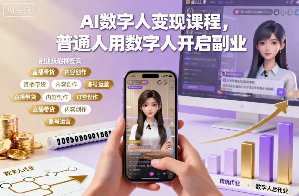 AI数字人变现课程,普通人用数字人开启副业-鸿图网创