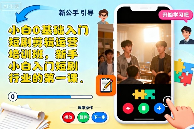 小白0基础入门短剧剪辑运营培训班，新手小白入门短剧行业的第一课-鸿图网创