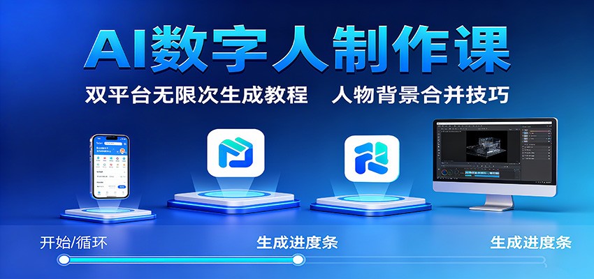 AI数字人制作课：双平台无限次生成教程，人物背景合并技巧-鸿图网创