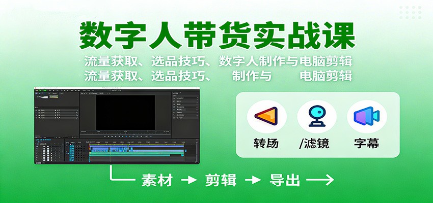 数字人变现实战课：流量获取、选品技巧、数字人制作与电脑剪辑-鸿图网创