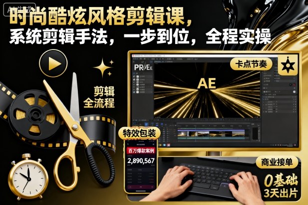 时尚酷炫风格剪辑课,系统剪辑手法,一步到位,全程实操-鸿图网创