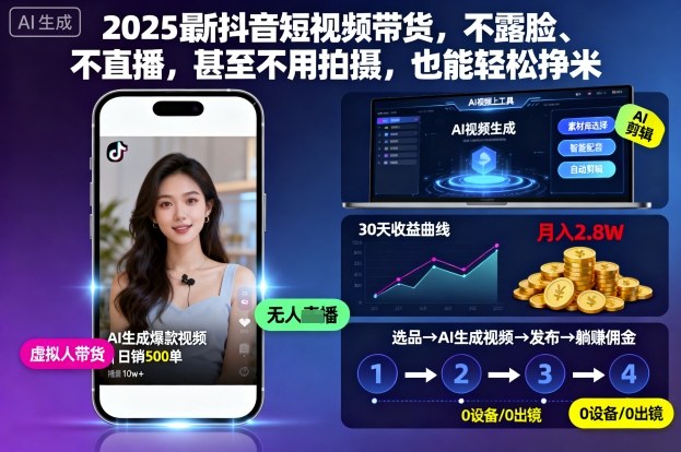 2025最新抖音短视频带货,不露脸、不直播,甚至不用拍摄,也能轻松挣米-鸿图网创