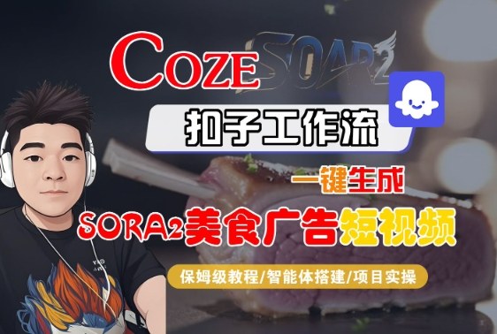 Coze扣子智能体工作流一键生成“SORA2美食广告“短视频，全流程保姆级教学-鸿图网创