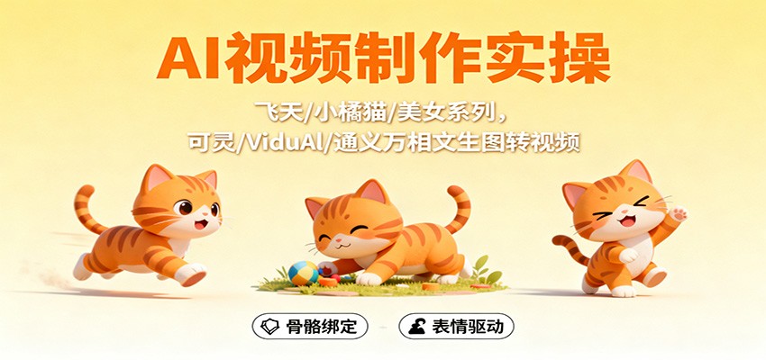 AI视频制作实操,飞天/小橘猫/美女系列,可灵/ViduAl/通义万相文生图转视频-鸿图网创