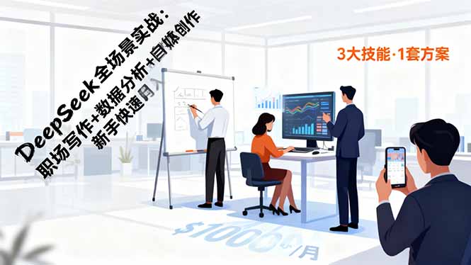 DeepSeek全场景实战:职场写作+数据分析+自媒体创作,新手快速月入过万-鸿图网创