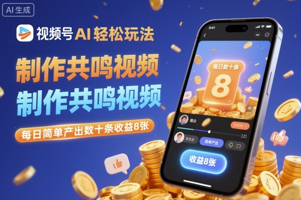 视频号AI轻松玩法，制作共鸣视频，每日简单产出数十条收益8张-鸿图网创