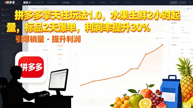 拼多多 擎天柱玩法1.0,水果生鲜2小时起量,标品2天爆单,利润率提升30%-鸿图网创