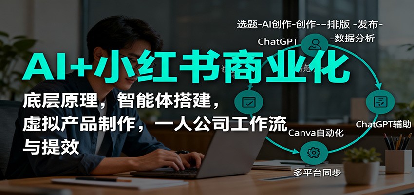 AI+小红书商业化，底层原理，智能体搭建，虚拟产品制作，一人公司工作流与提效-鸿图网创