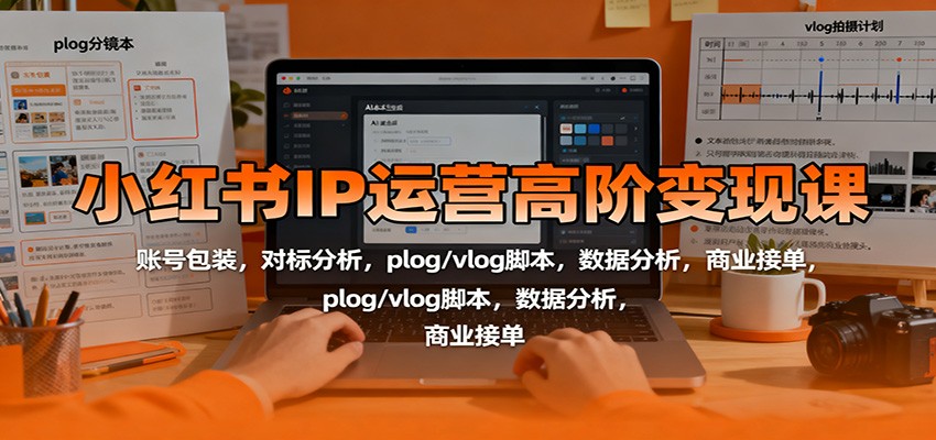 小红书IP运营高阶变现课：账号包装，对标分析，plog/vlog脚本，数据分析，商业接单-鸿图网创