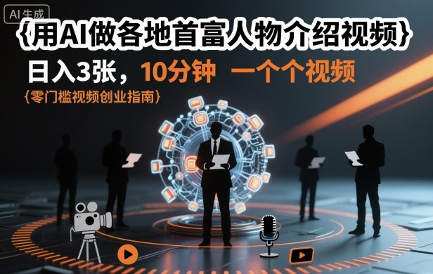 用AI做各地首富人物介绍视频，日入3张，10分钟一个视频-鸿图网创