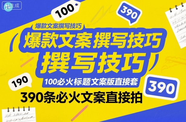 爆款文案撰写技巧，100个必火标题文案模版直接套，390条必火文案直接拍-鸿图网创