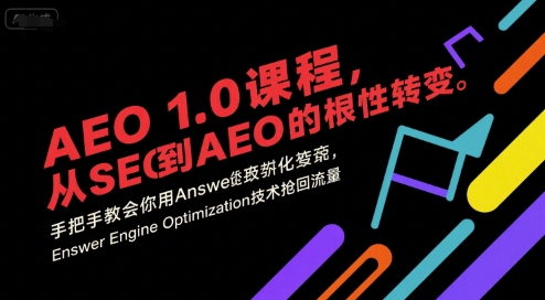 AEO 1.0 课程，从SEO到AE0的基命性转变，手把手教会你用AnswerEngineOptimization技术抢回流量(更新)-鸿图网创