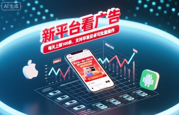 新平台看广告，养好机一条0.3到5米，每天上限100条，支持苹果安卓可批量操作-鸿图网创