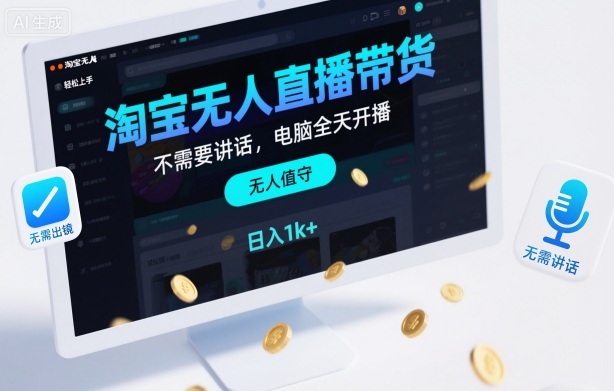 淘宝无人直播带货，不需要出镜，不需要讲话，电脑全天开播，轻松上手，日入1k+【揭秘】-鸿图网创