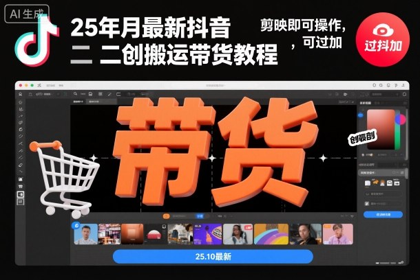 25年10月最新抖音二创搬运带货教程,剪映即可操作,可过抖加-鸿图网创