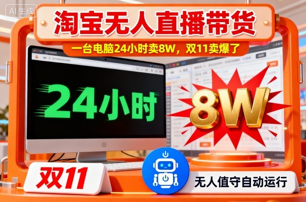 淘宝无人直播带货，一台电脑214小时卖8W，双11卖爆了【揭秘】-鸿图网创